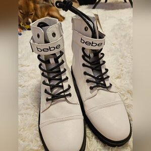 Bebe Women's White Lace-Up Boots